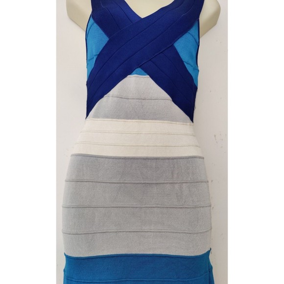 Vintage Venus Sleeveless Horizontal Striped Sweater Dress Blue Gray SZ SM - Picture 4 of 8